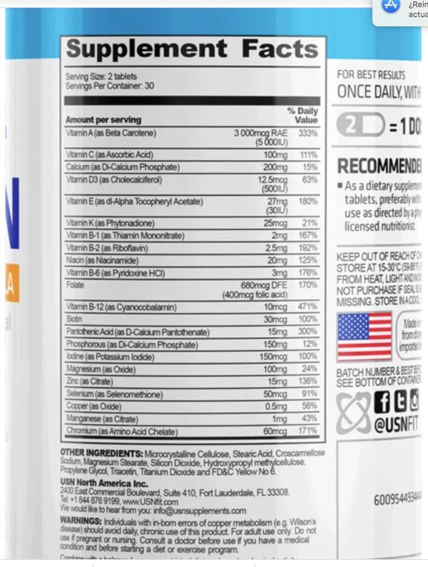 Multivitaminico Vibrance 60 Tabs USN - Imagen 2