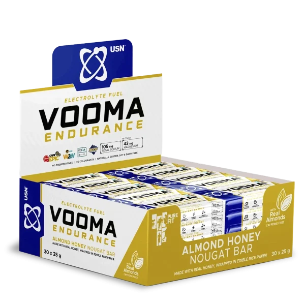 BARRA PROTEINA VOOMA 25 G HONEY & ALMOND NUGAT CAJA 30 UNIDADES USN