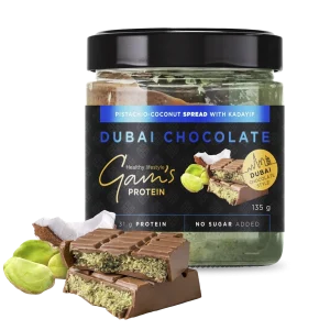 SNACK CREMA PARA UNTAR ESTILO CHOCOLATE DE DUBAI PISTACHIO AND COCONUT GAMS
